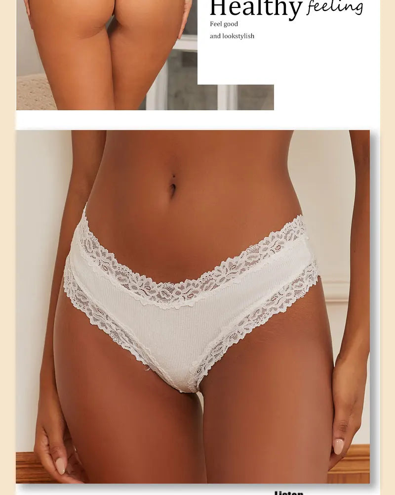 INTIMO SECRETS 3PCS Lace Cotton Thongs – Sexy Low-Rise Seamless G-String Underwear for Women S-XL