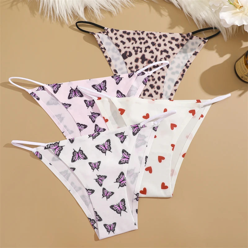 4Pcs/Set Graphic Print Briefs Women Seamless Ultra-thin Panties Sexy Low Waist Leopard Love Underwear Girls Breathable Lingerie