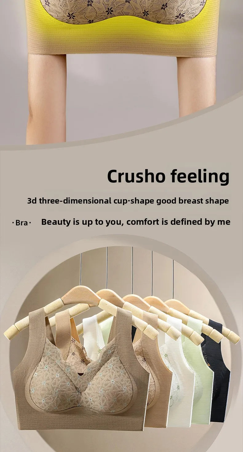 Seamless Lace Backless Bra Vest Fixed Cup Push-Up Side Breast Collection Wireless Vest Style Sleep Bra