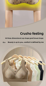 Seamless Lace Backless Bra Vest Fixed Cup Push-Up Side Breast Collection Wireless Vest Style Sleep Bra