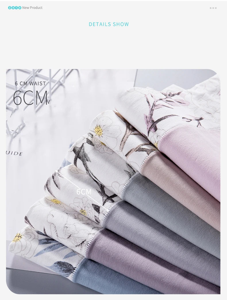 4PCS High Waist Women's Panties Breathable Cotton Panty Lovely Print Ladies Underwear Plus Size Female Lingerie Girls Briefs