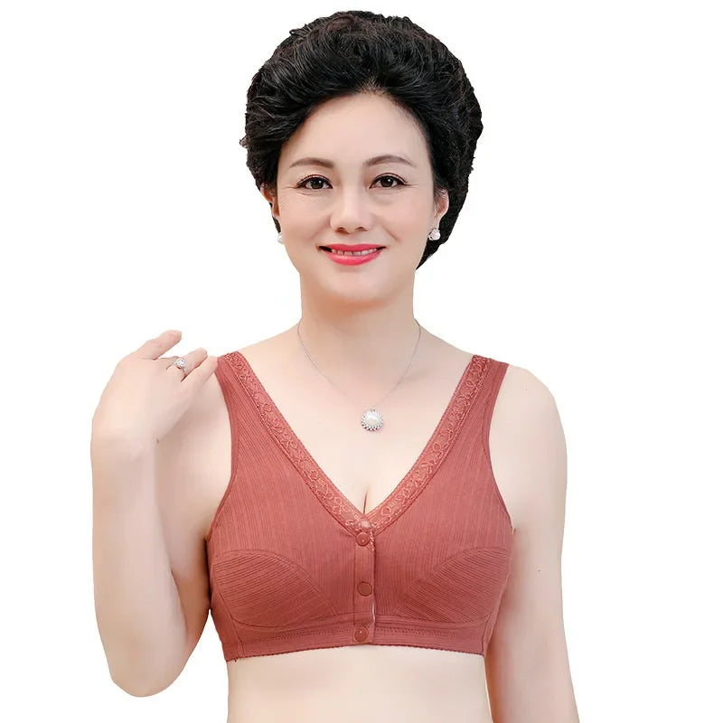 INTIMO SECRETS Women’s Cotton Front-Clasp Vest Bra – Wire-Free Comfort for Middle-Aged Women