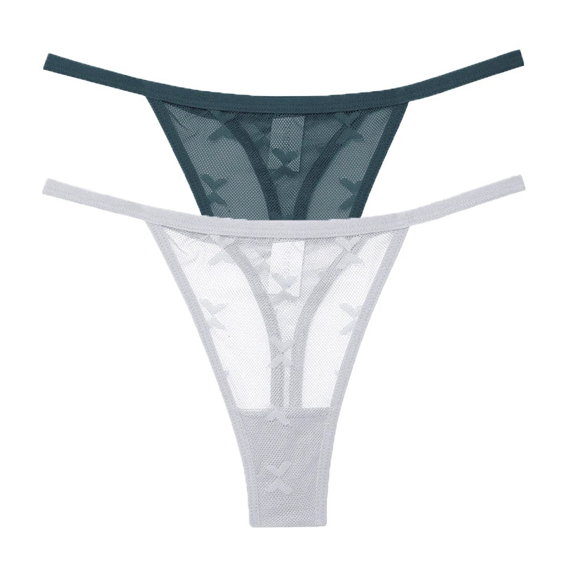 INTIMO SECRETS 2PCS Mesh Thongs – Transparent Seamless G-String Underwear for Women S-XL