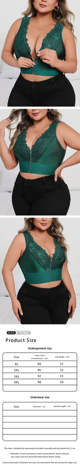 INTIMO SECRETS Plus Size Plunge Push-Up Bra – Dark Green Front-Zip Lingerie