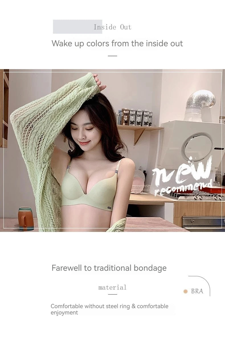 INTIMO SECRETS English Ice Silk Bra Set – Thick Cup, Wire-Free, Gathered Lingerie