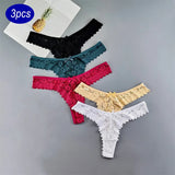 INTIMO SECRETS 3PCS Lace Thongs – Transparent Mid-Waist G-Strings Plus Size