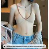 Women's Thin Summer French Style Sexy Deep U Shell Cup Bra Wireless Seamless Fashionable Underwear Comfortable Home Clothes