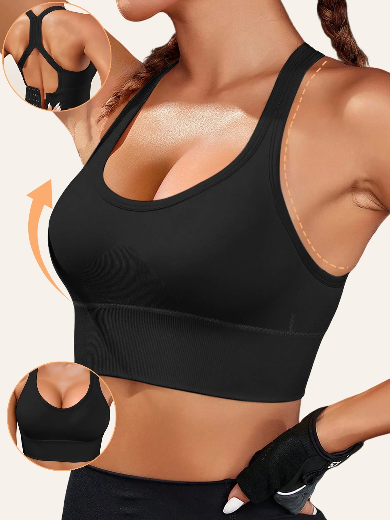 INTIMO SECRETS Women’s High-Impact Backless Sports Bra – Gathered, Breathable Fitness Top