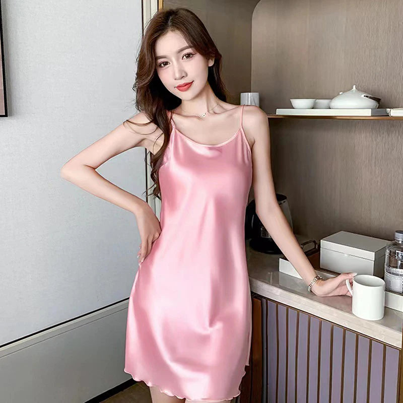 Sexy Pajamas Women's Silk Suspender Nightdress Ladies Ice Silk Thin Halter Home Service