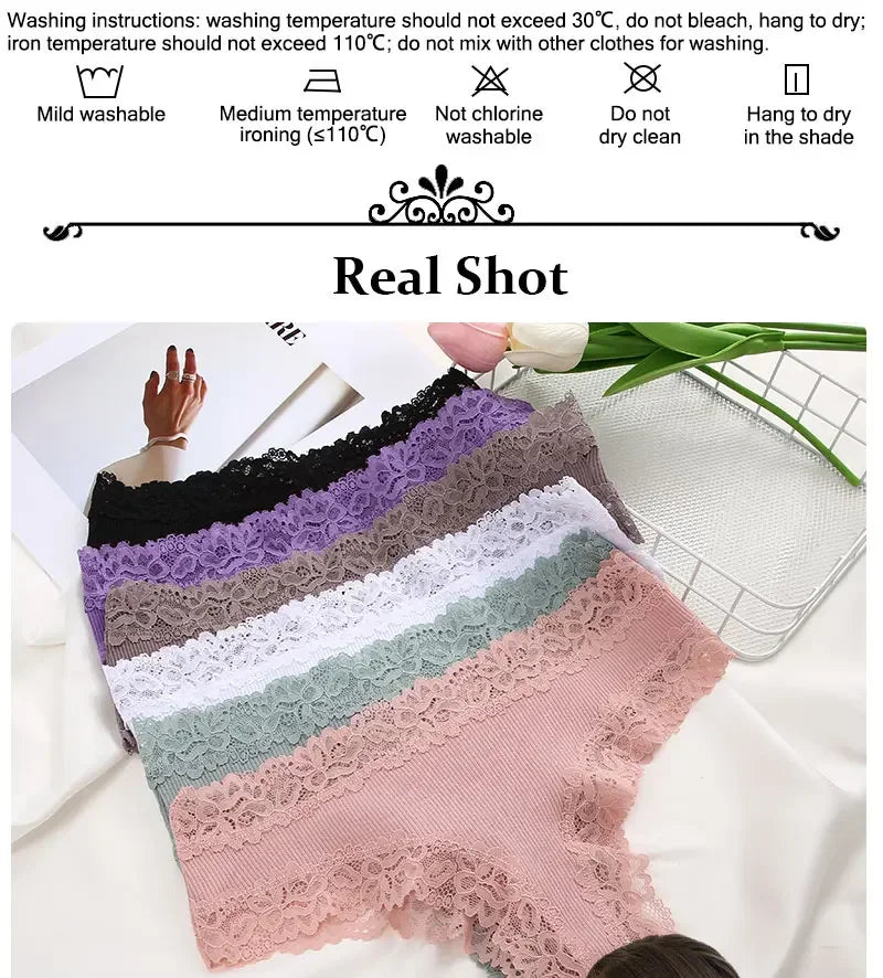 INTIMO SECRETS Women’s Low-Waist Seamless Lace Cotton Panties – Breathable Bikini Underwear