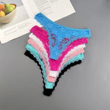 INTIMO SECRETS Plus Size Lace Cotton Thongs – Seamless T-Back G-String Underwear for Women 3PC