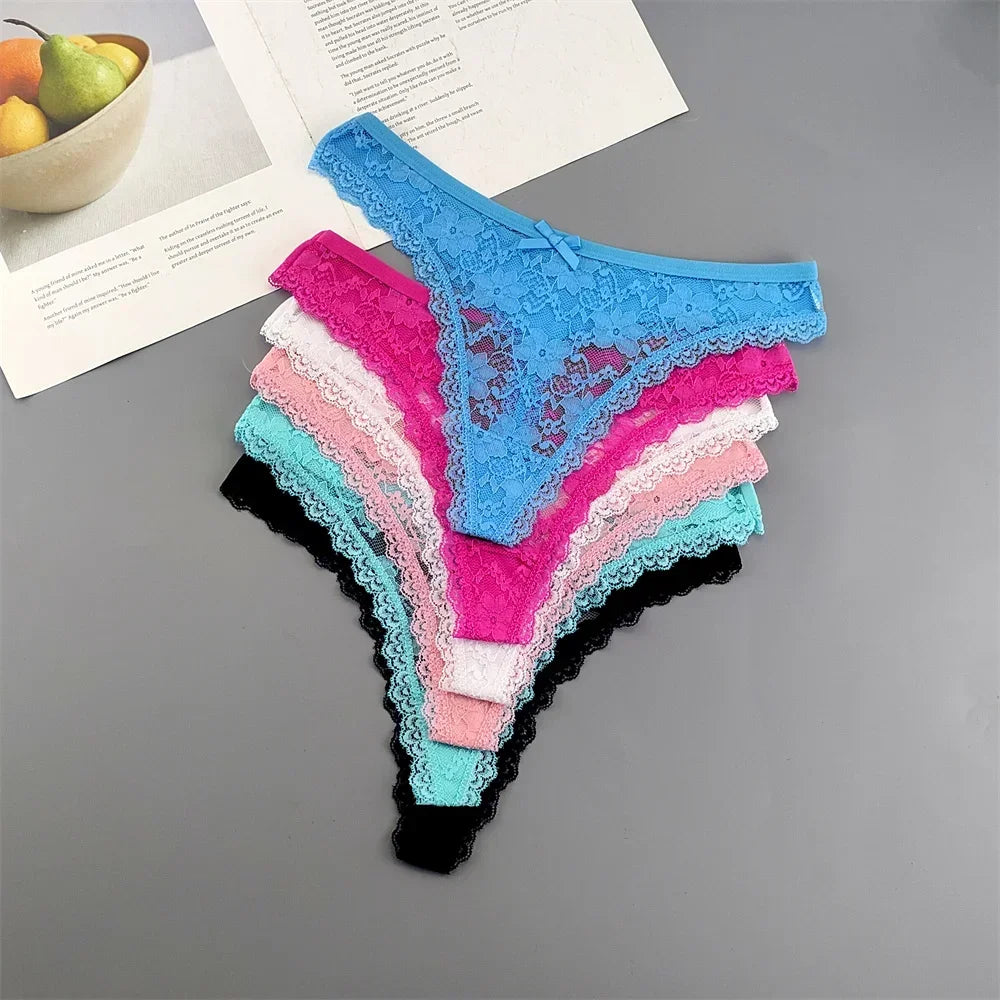 INTIMO SECRETS Plus Size Lace Cotton Thongs – Seamless T-Back G-String Underwear for Women 3PC