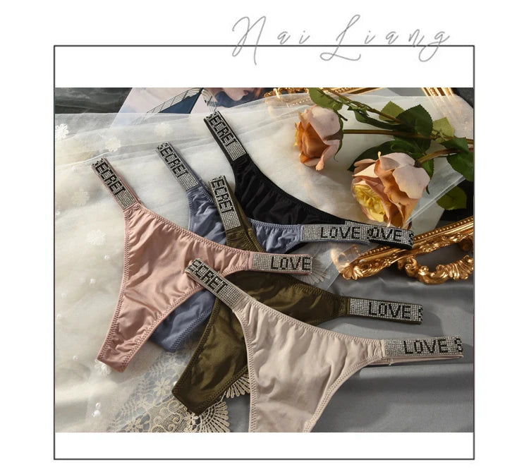 INTIMO SECRETS Rhinestone Thongs – Sexy Low-Waist G-String Underwear for Women S-XL