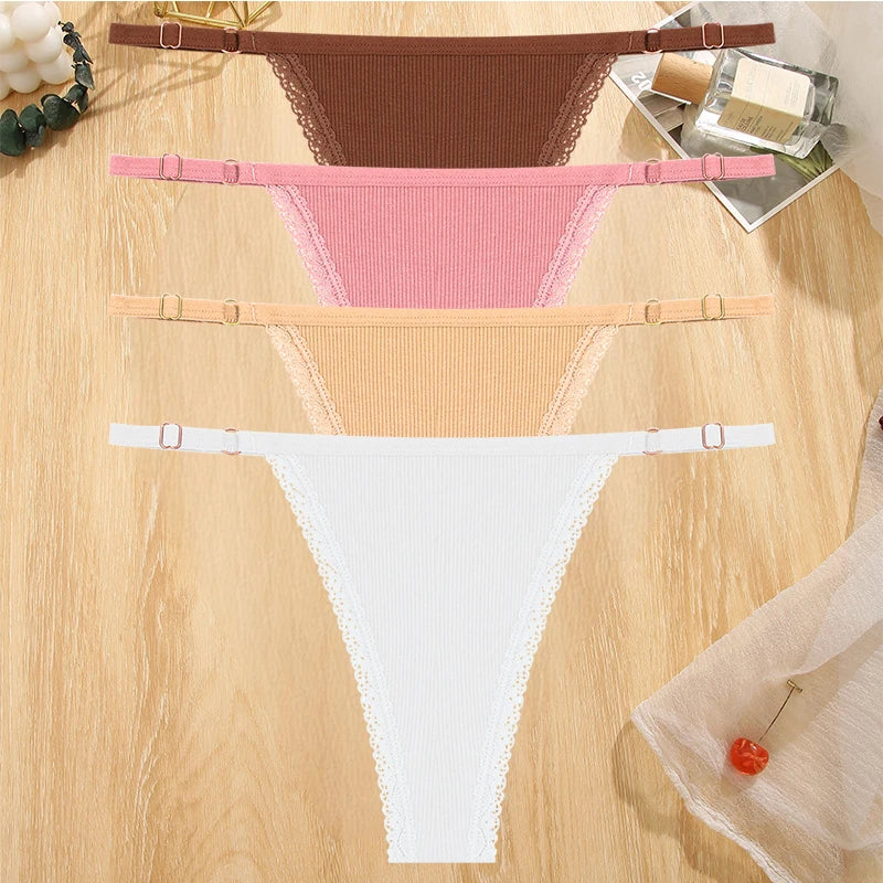 INTIMO SECRETS 4PCS Cotton Lace G-String – Low-Rise Thongs for Women