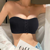 INTIMO SECRETS Women’s Black Removable Padded Ice Silk Traceless Strapless Bra – Wire-Free Seamless Underwear