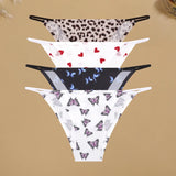4Pcs/Set Graphic Print Briefs Women Seamless Ultra-thin Panties Sexy Low Waist Leopard Love Underwear Girls Breathable Lingerie