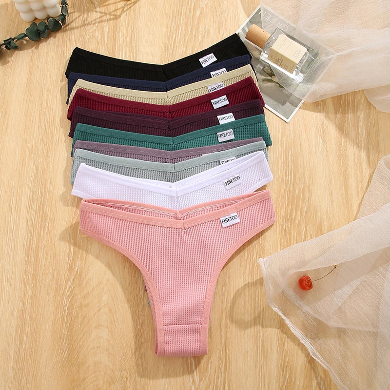 3PCS/Set Brazilian Underwear Women Panties Waffle Cotton Panties FINETOO Female Underwear Briefs Intimates Women Lingerie S-XL