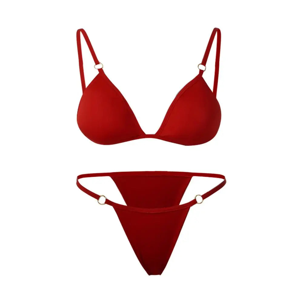 INTIMO SECRETS Women’s Solid Color Bikini Set – Metal Buckle Sling Backless Two-Piece Swimsuit