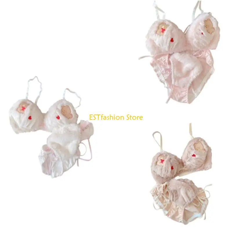 INTIMO SECRETS Anime Bear Plush Bra & Tie-Side Panty – Furry Lingerie Set