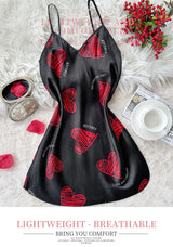 Print Satin Slip Nightdress V Neck Backless Mini Sleep Dress Women Sleepwear Dresses Nightgown Cosplay Sexy Pajama