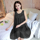 Summer Imitation Silk Nightgowns Women 2025 Sexy Sleepwear Nightwear Female  Spaghetti Strap Underwear Lace Breathable Homewear