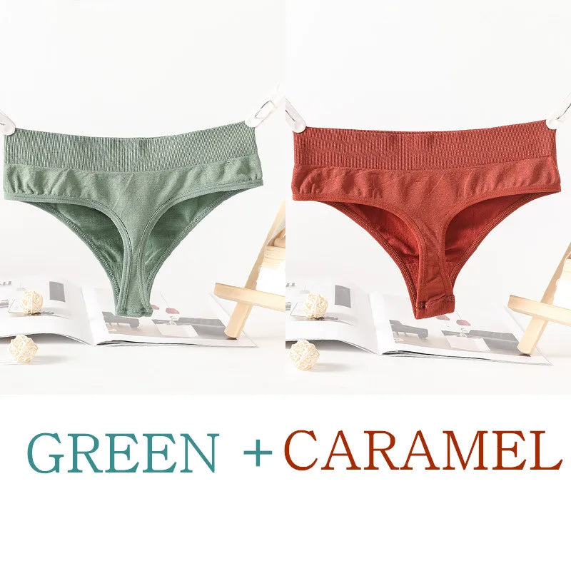 2PCS/Set Seamless G-String Panties Women Thongs Sexy Panty Lingerie Solid Color Female High Waist Thongs Women's Underwear