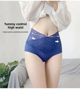 INTIMO SECRETS High Waist Cotton Briefs - V-Neck Lace Abdomen Control