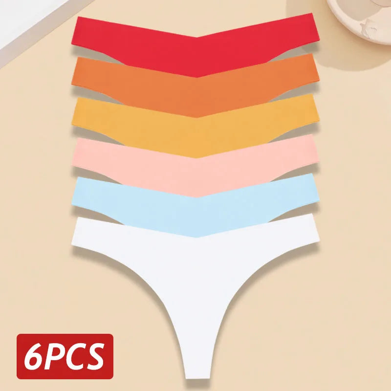 INTIMO SECRETS 6-Pack Women’s Seamless V-Waist Thongs – Ultra-Thin Summer G-String Panties