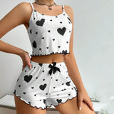 New Summer Thin Pajamas Solid Color Polyester Leisure Suit Homewear Set Sling Shorts Ladies