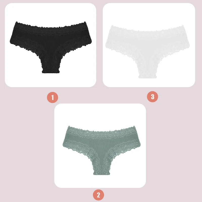 INTIMO SECRETS 3-Pack Lace Cotton Panties – Low Waist Plus Size Women