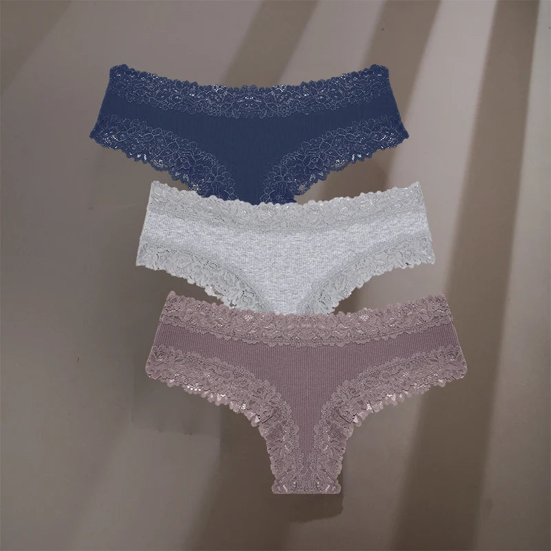 INTIMO SECRETS 3-Pack Women’s Floral Lace Cotton Panties – Sexy Soft Briefs S-XL