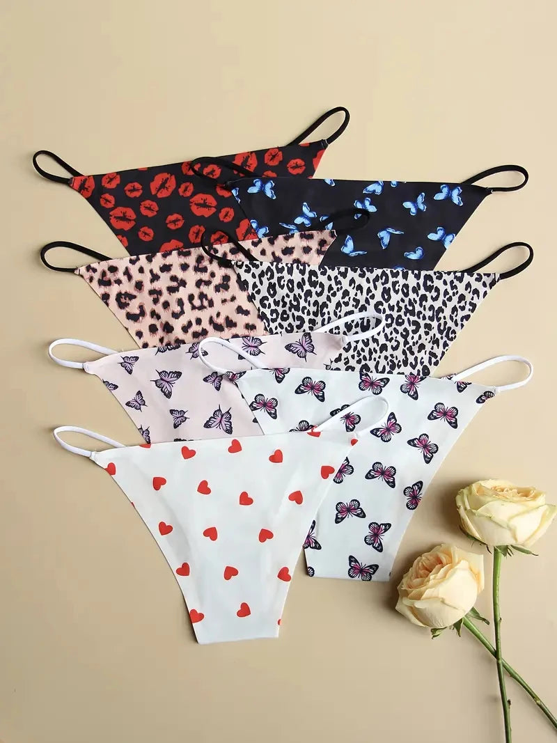 4Pcs/Set Graphic Print Briefs Women Seamless Ultra-thin Panties Sexy Low Waist Leopard Love Underwear Girls Breathable Lingerie