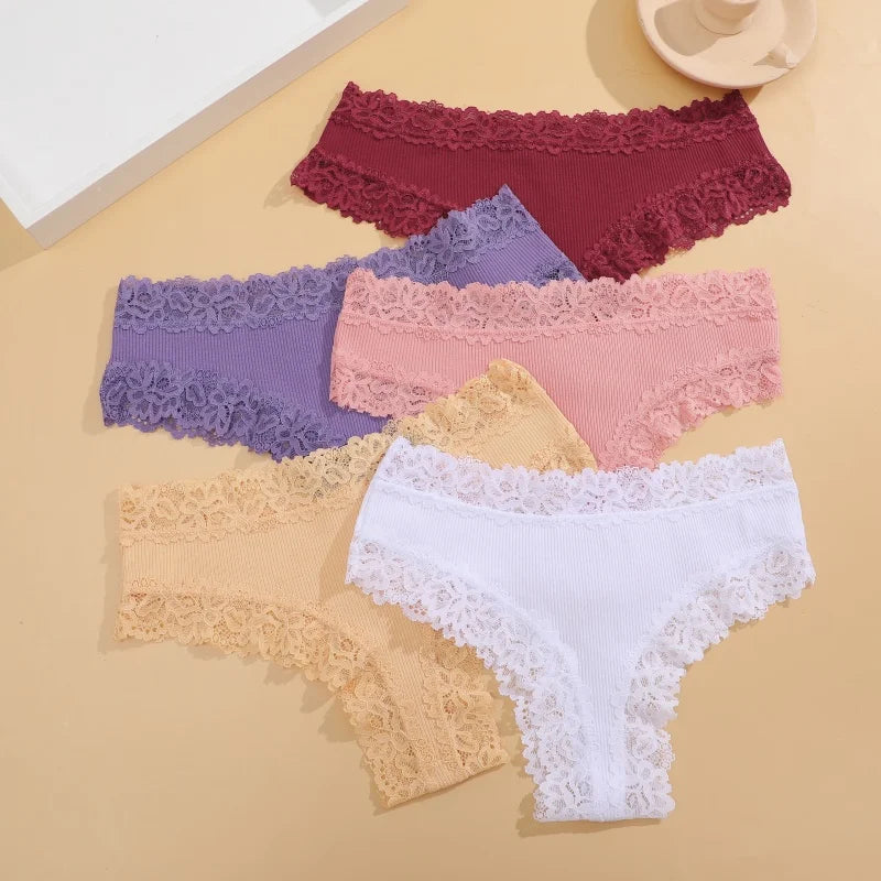 4Pcs/Set Women's Cotton Panties Lace Sexy Brazilian Pants Floral Lace Underwear Trendy Patchwork Briefs  Female Soft Underpants