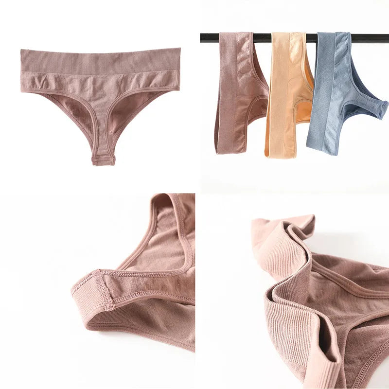 2PCS/Set Seamless G-String Panties Women Thongs Sexy Panty Lingerie Solid Color Female High Waist Thongs Women's Underwear