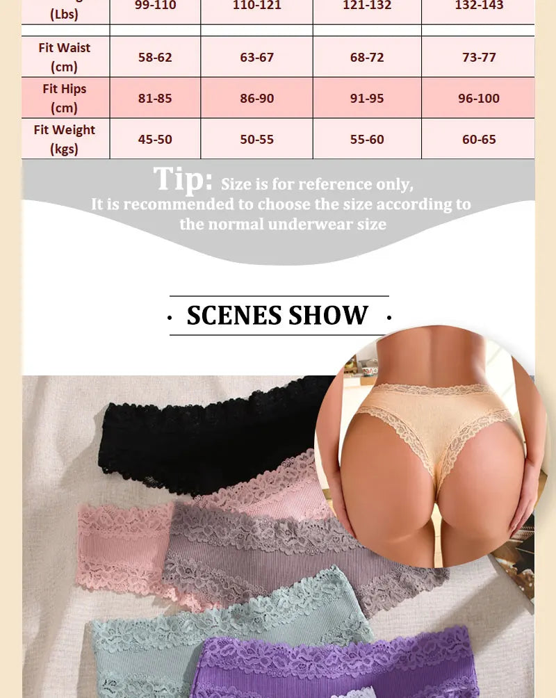 INTIMO SECRETS 3PCS Lace Cotton Thongs – Sexy Low-Rise Seamless G-String Underwear for Women S-XL
