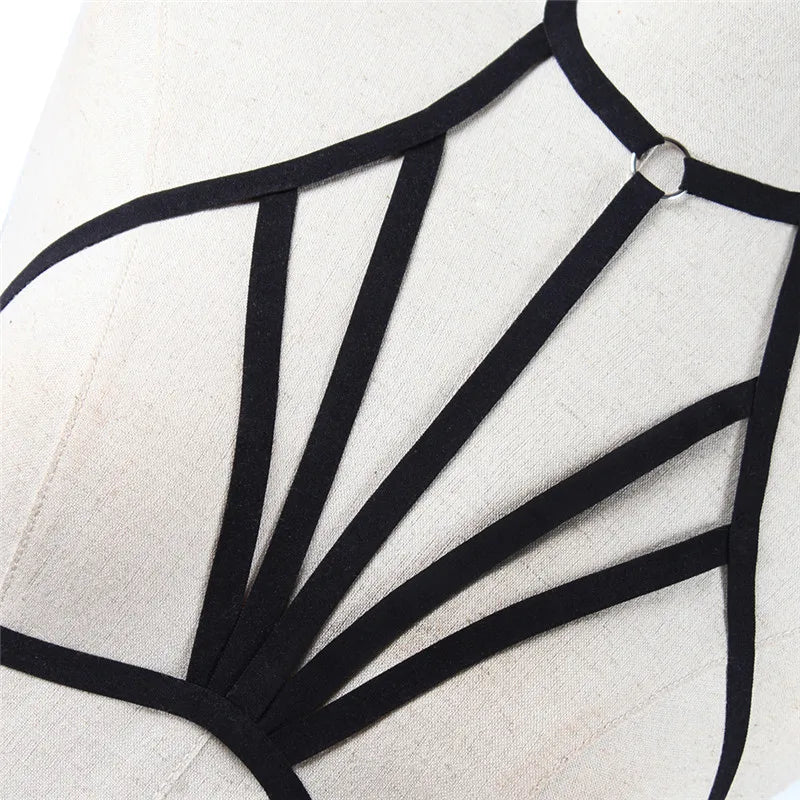 Womens Elastic Bandage Goth Cage BRA TOP Body Harness Cross Crop Straps Lingerie