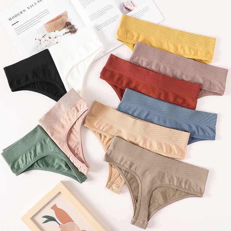 2PCS/Set Seamless G-String Panties Women Thongs Sexy Panty Lingerie Solid Color Female High Waist Thongs Women's Underwear