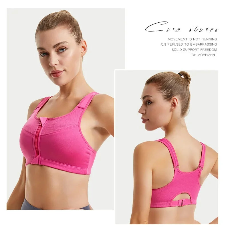 INTIMO SECRETS Women’s Shockproof Sports Bra – Front Zipper Yoga Vest