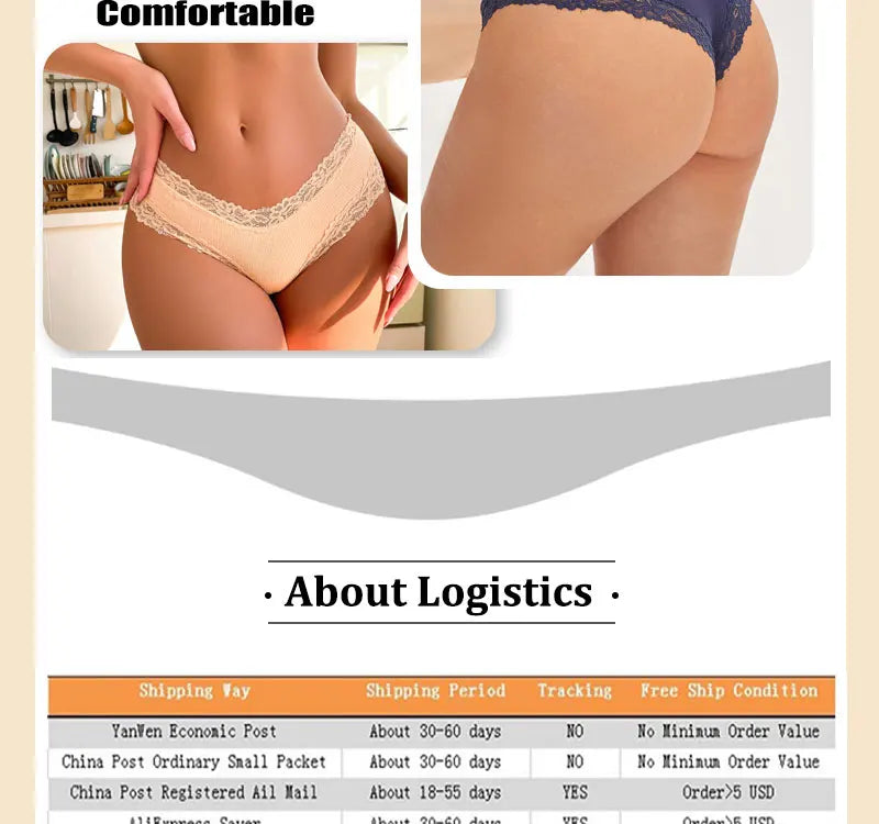 INTIMO SECRETS 3PCS Lace Cotton Thongs – Sexy Low-Rise Seamless G-String Underwear for Women S-XL