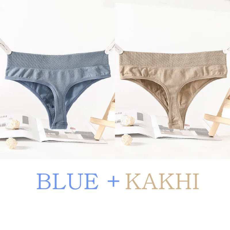 2PCS/Set Seamless G-String Panties Women Thongs Sexy Panty Lingerie Solid Color Female High Waist Thongs Women's Underwear