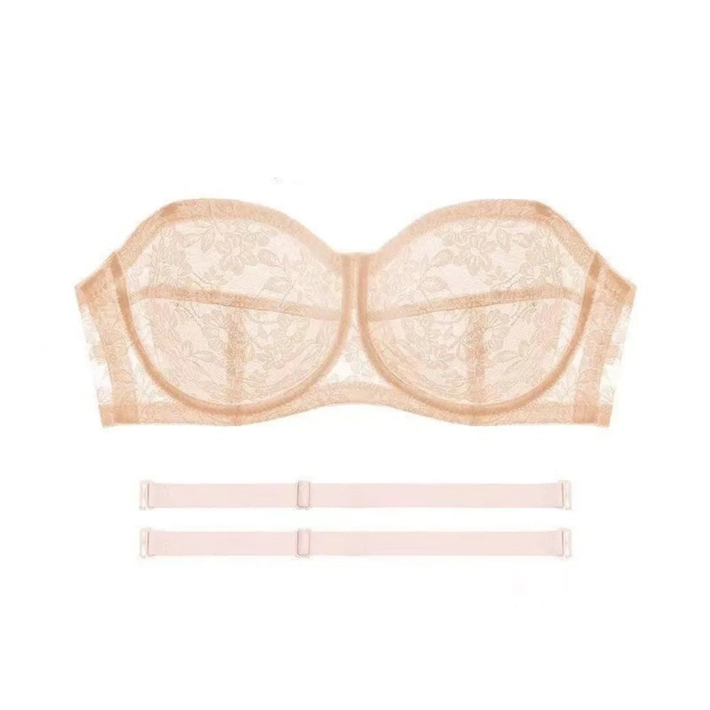 INTIMO SECRETS Women’s Mesh Lace Transparent Bra – Seamless Push-Up Invisible Lingerie for Wedding