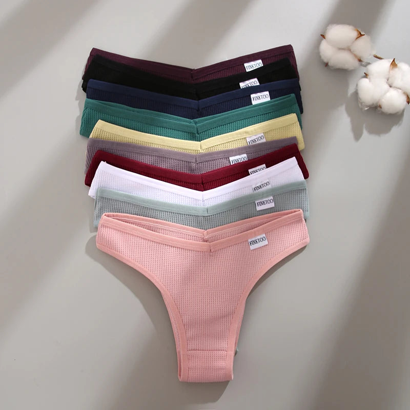 3PCS/Set Brazilian Underwear Women Panties Waffle Cotton Panties FINETOO Female Underwear Briefs Intimates Women Lingerie S-XL