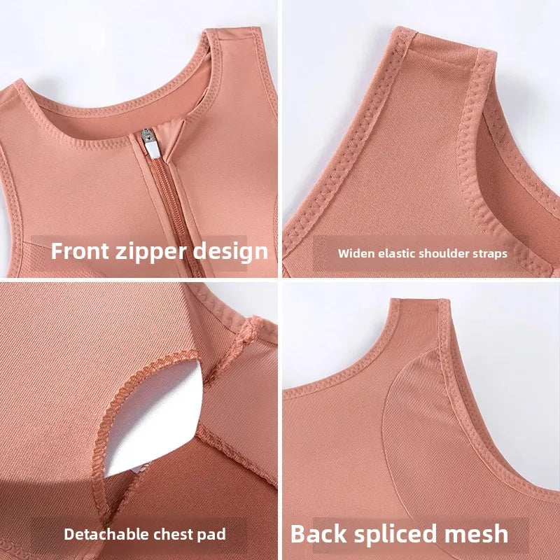 INTIMO SECRETS Women’s High-Impact Sports Bra – Zipper Yoga Vest