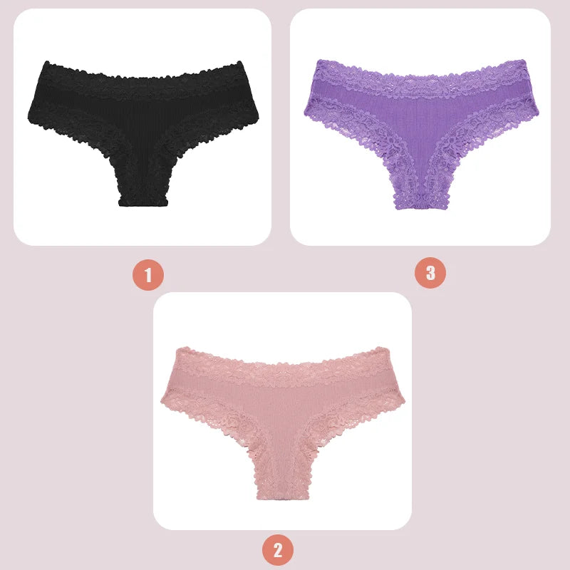 INTIMO SECRETS 3-Pack Lace Cotton Panties – Low Waist Plus Size Women