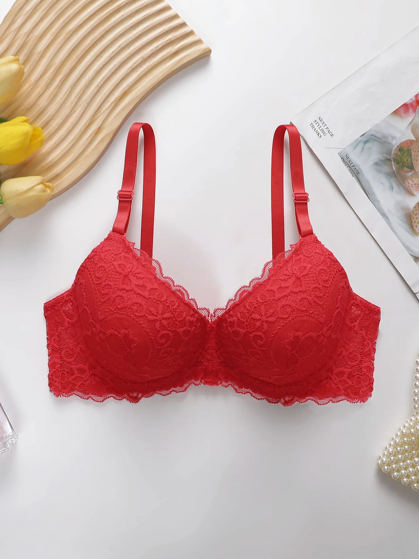 INTIMO SECRETS Embroidered Lace Push Up Bra - Underwire Support Set