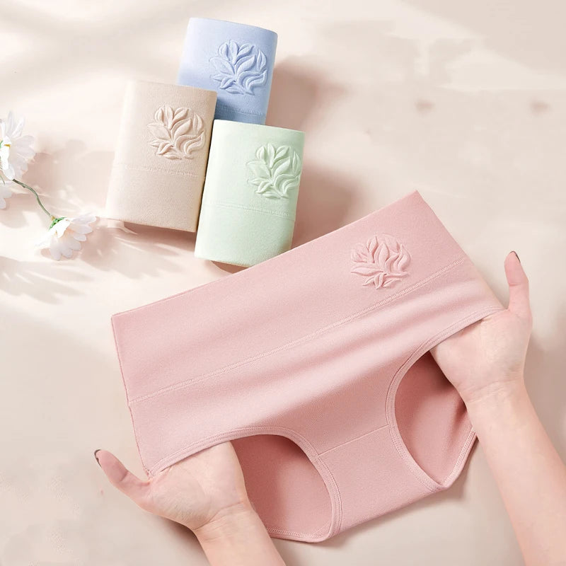 4Pcs High Waist Women Panties Body Shaper Underwear Cotton Sexy Ladies Briefs Slim Panty Breathable Solid Color Ladies Lingerie