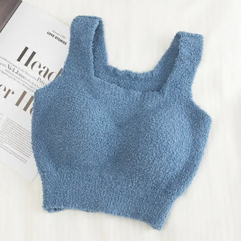 INTIMO SECRETS Winter Warm Fleece Bralette – Padded Thermal Crop Top