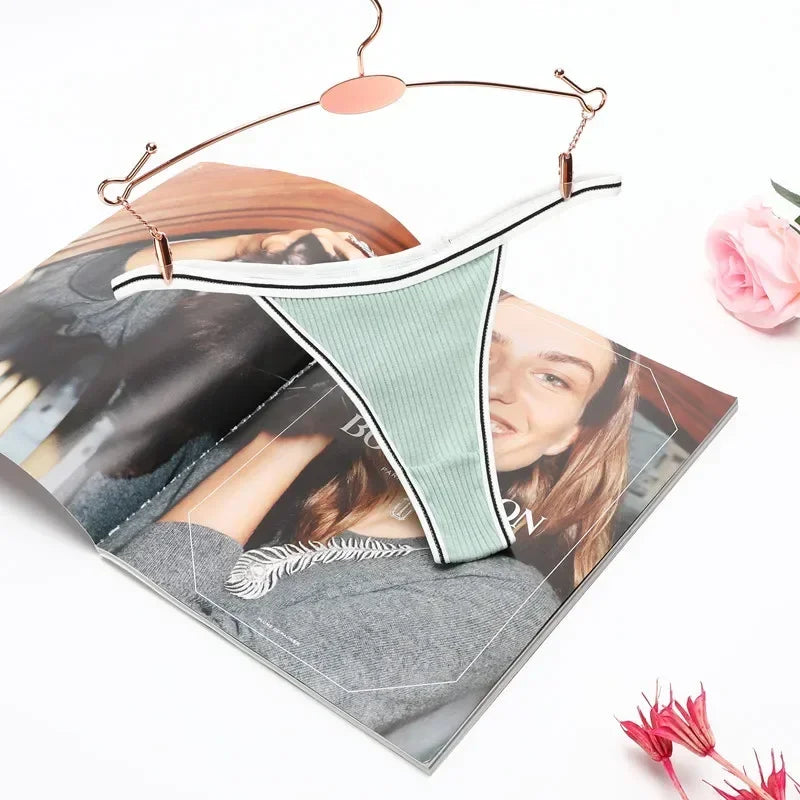 INTIMO SECREST Seamless Ribbed Cotton Thong Panties for Women