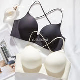 INTIMO SECRETS Women’s Thick Push-Up Bra – AA Cup, Wireless, Cross Strap, Seamless T-Shirt Bra