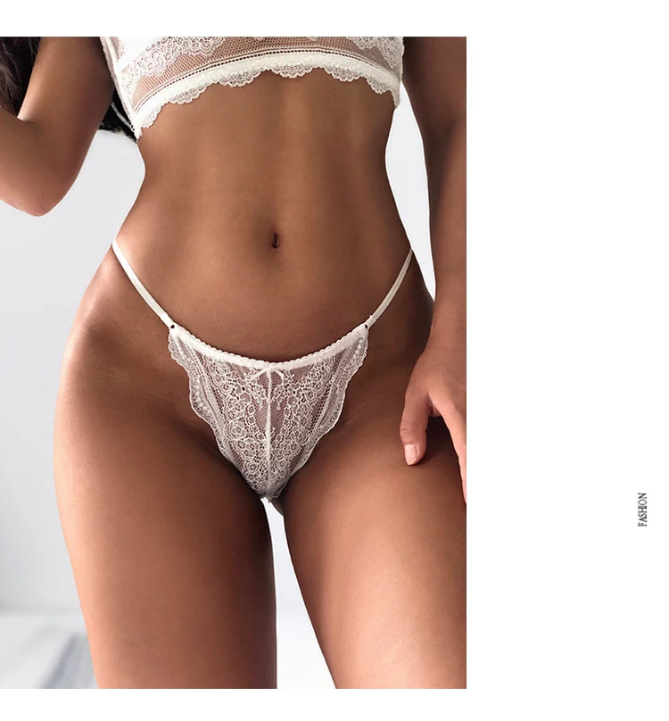 INTIMO SECRETS Adjustable Lace Thong - Sexy Transparent Half-Wrap T-Back